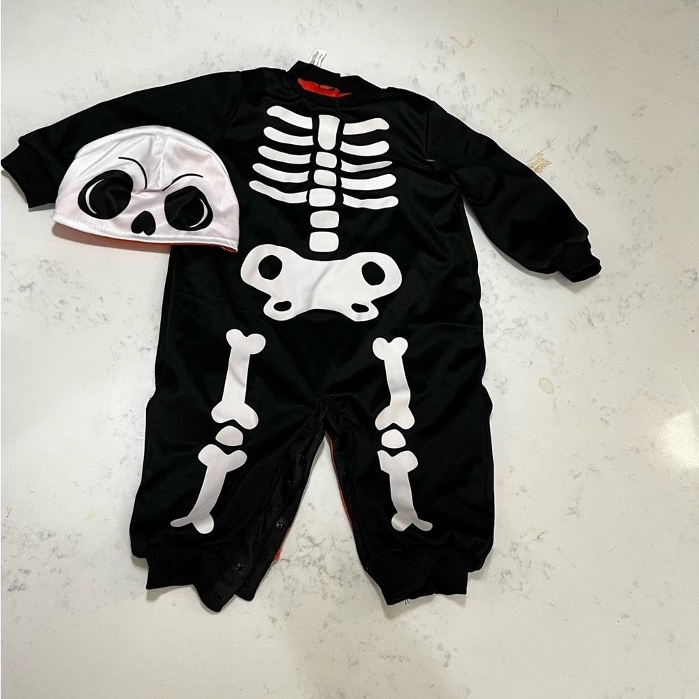 ORANGE AND BLACK PUMPKIN AND SKELATON REVERSIBLE COSTUME FOR KIDS - Picture 6 of 12